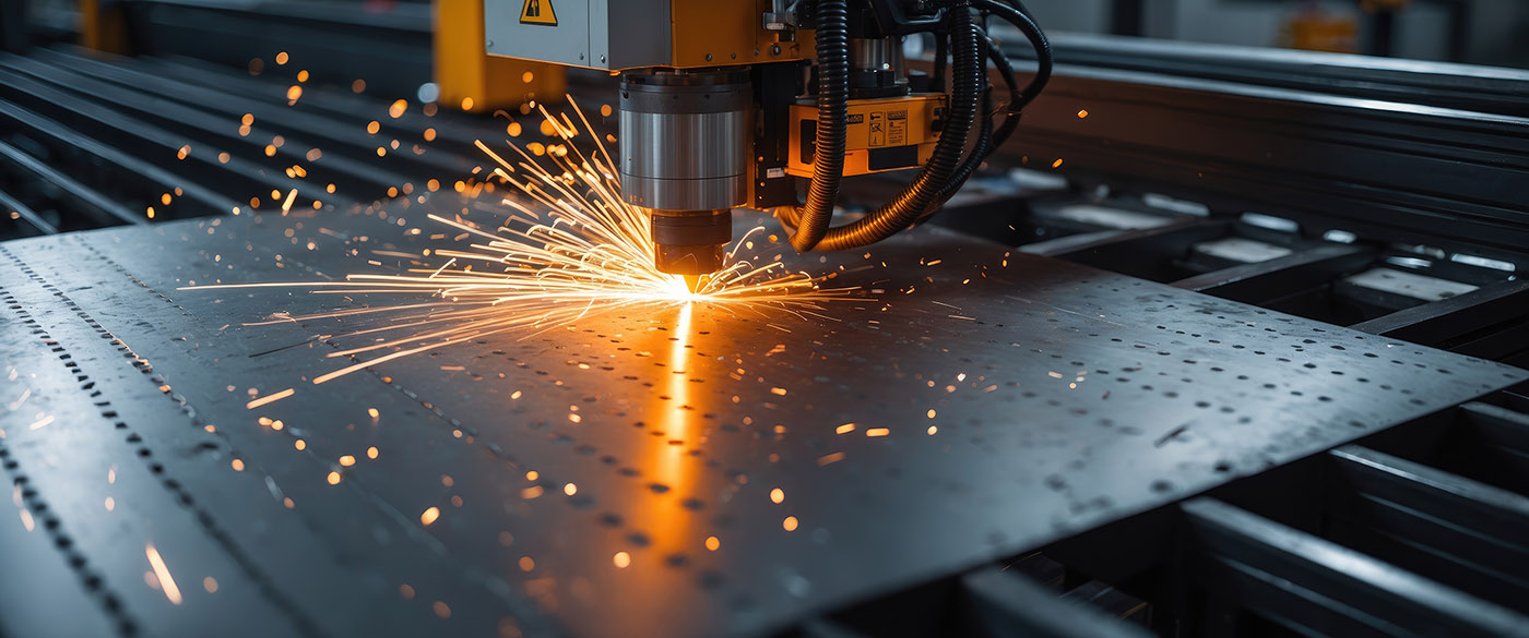 fiber laser cutting a sheet of steel
