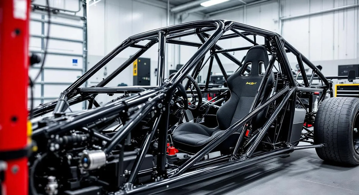 The image depicts a robust roll cage designed for automobiles, showcasing its intricate construction and high-quality materials. This essential safety component is engineered to enhance the vehicle's performance and reliability, ensuring maximum protection during racing or off-road applications.
