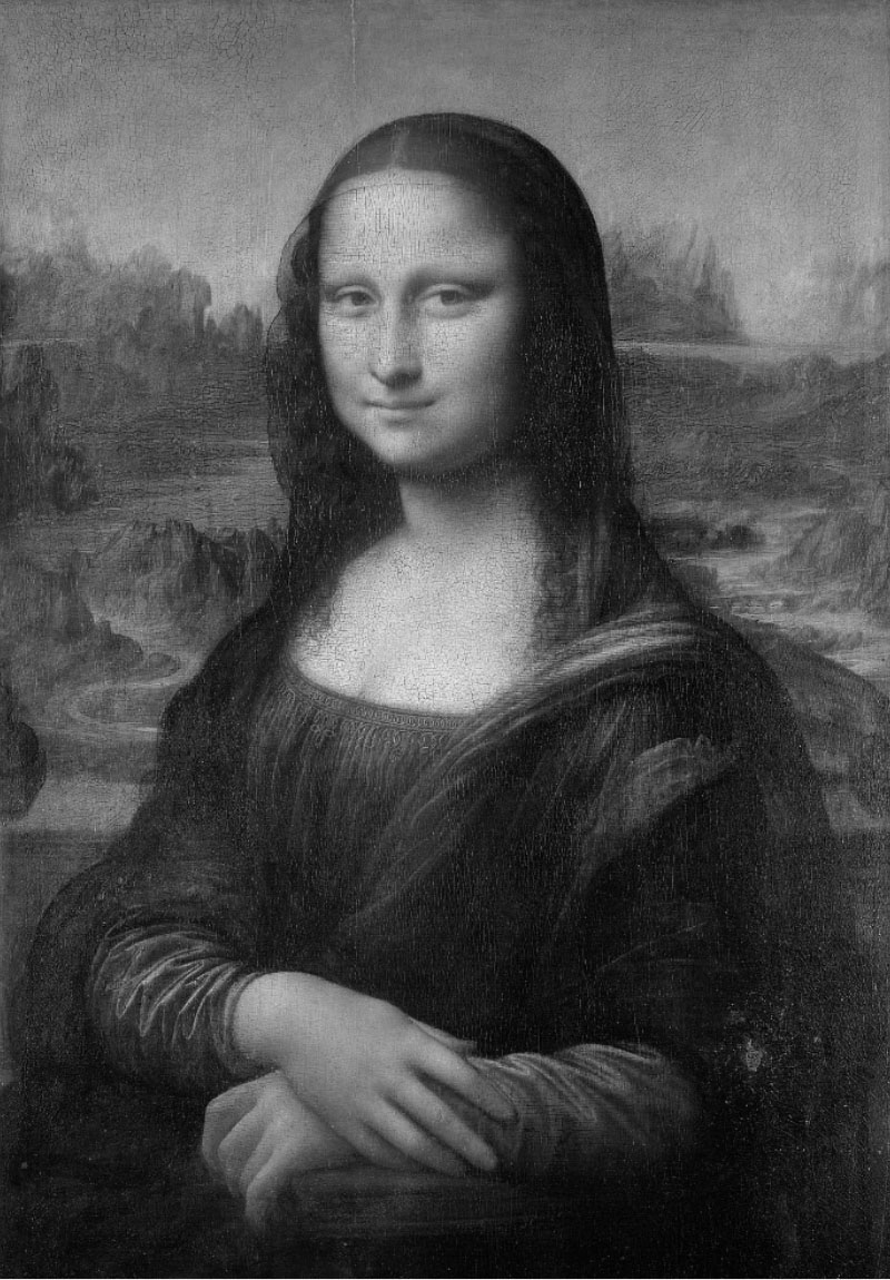 grey scale image of mona lisa