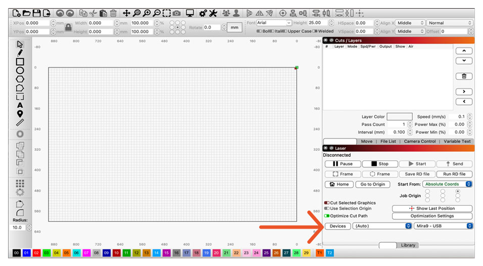 Devices button in Laser Window