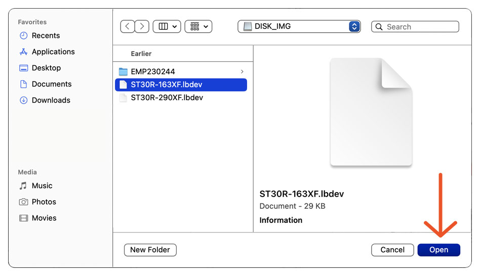 Select the file ending in .lbdev