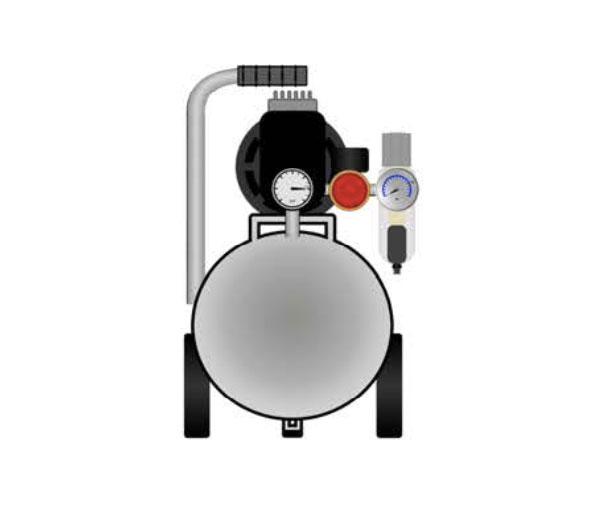 Front view of air compressor, tank pressure gauge