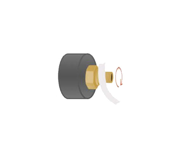 2-3 inches of thread seal tape wrapped around the threaded portion of the gauge