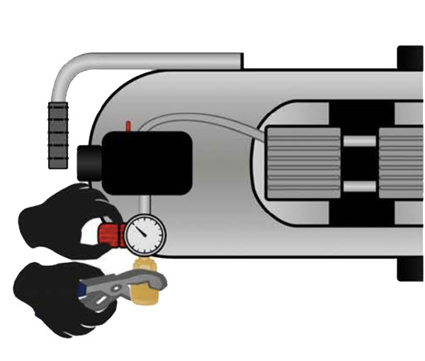 Using pliers, remove the brass quick release on the air compressor