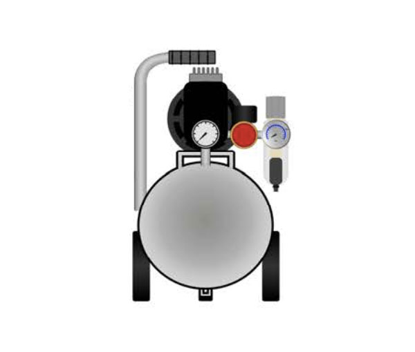 Front view of compressor with filter cup re-connected to body of the regulator body
