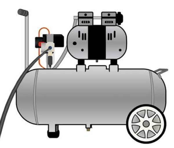 Hose connected to outlet opening on the regulator body