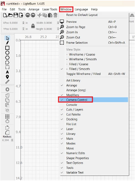 Window to Camera Control tab