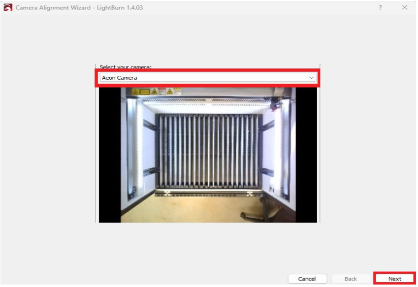 Select Lightburn Camera