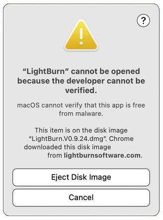 LightBurn cannot be opened warning