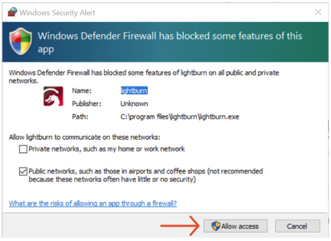 Windows Security Alert window