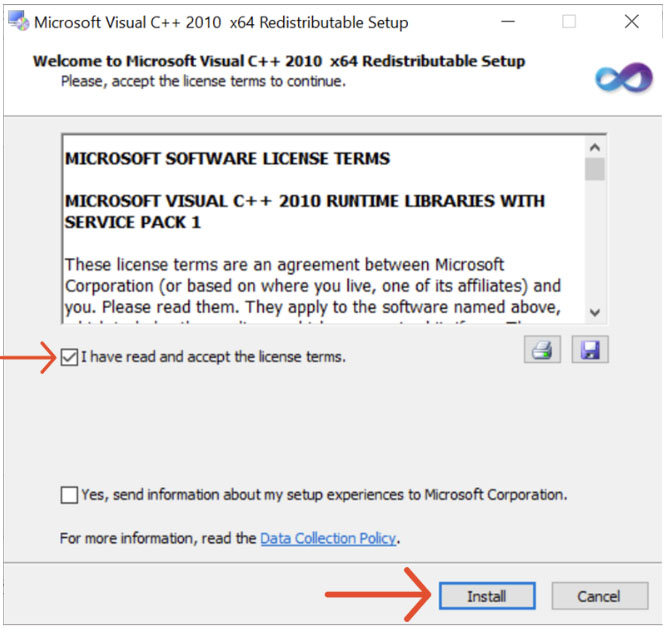 License terms confirmation window
