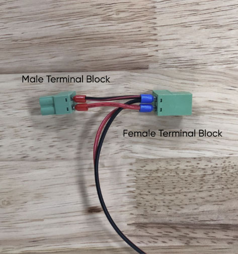 Male and female green terminal blocks