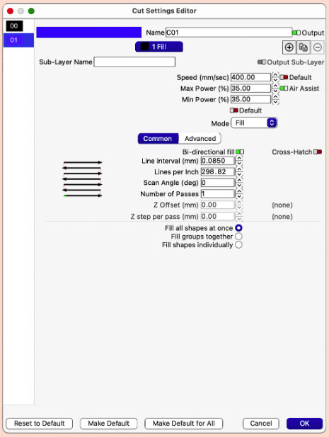 Cut Settings Editor