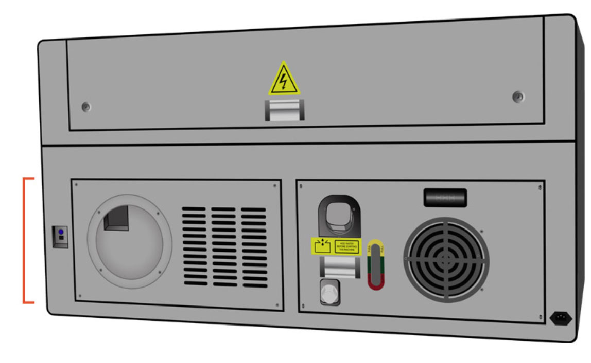Back of laser, remove 4 screws on bottom left panel