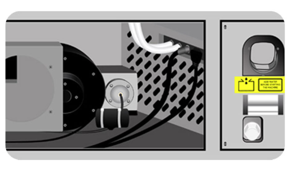 Back of laser, bottom left panel is open
