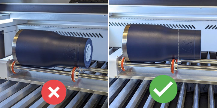 Two examples of correct and incorrectly positioned rollers