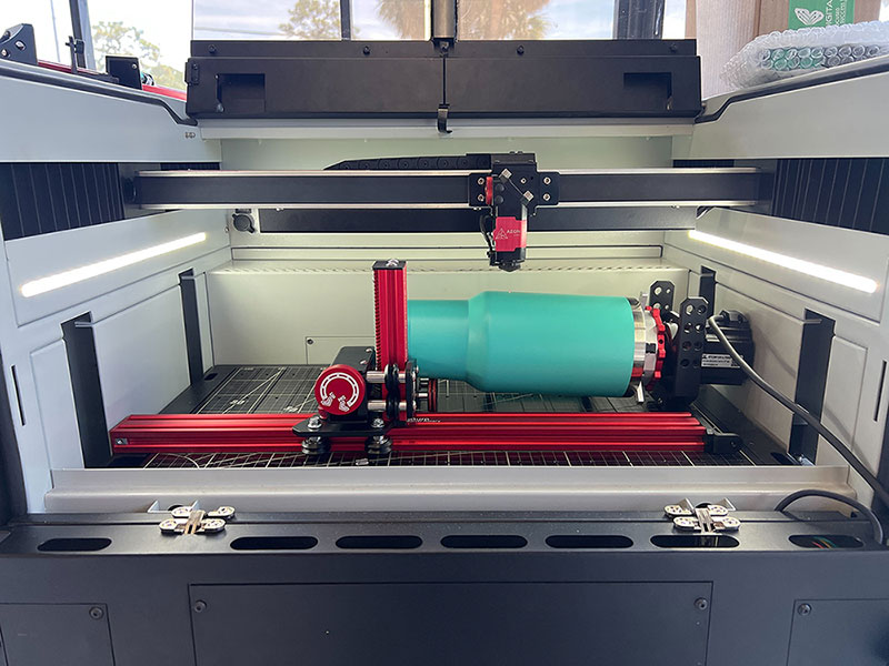 40oz Stanley Dupe Tumbler in a MIRA5 laser with PiBurn Grip