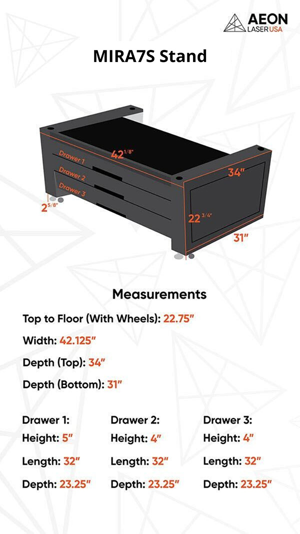 Graphic showing the dimensions of the MIRA7 or MIRA9 S stand